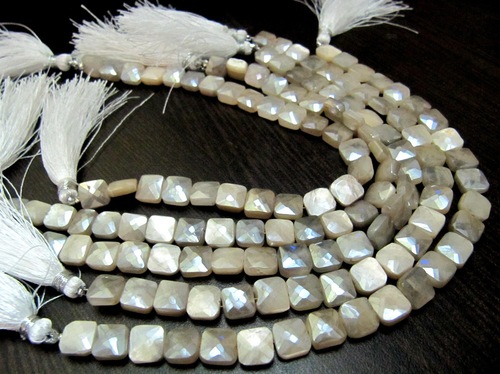 AAA Quality White Moonstone AB Coated Cushion Shape beads