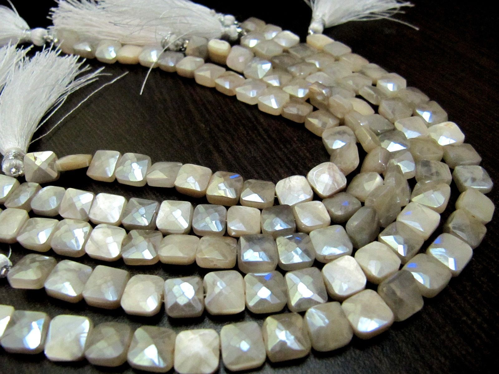 AAA Quality White Moonstone AB Coated Cushion Shape beads