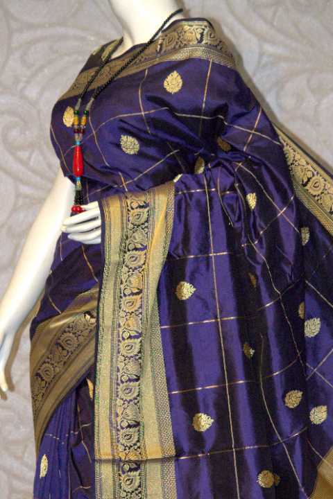 Purple And Golden Banarsi Paithani