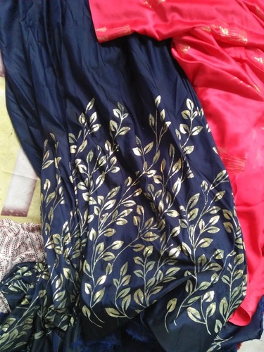 poly silk + foil print fabrics