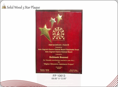 SOLID WOOD 3 STAR PLAQUE