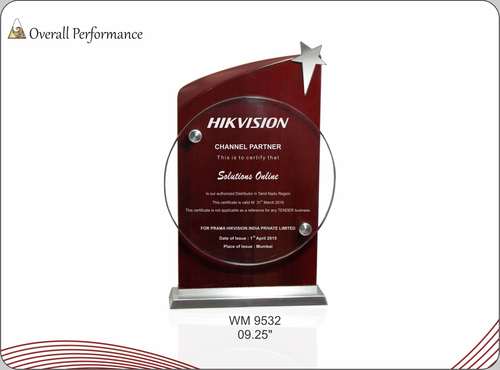 OVERALL PERFORMANCE - Acrylic & Metal, 6x25", Burgundy | Award Plaque, Customizable Text, Employee Recognition