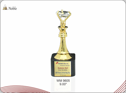 NOBLE - Metal & Wood 8-10 Inch Gold Square Base, Polished Finish, Elegant Design, Customizable Award