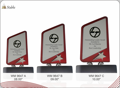 STABLE - Metal & Acrylic, Variable Sizes, Red | Elegant Design, Durable Material, Customizable Text, Prestigious Award, Polished Finish, Boxed Packaging