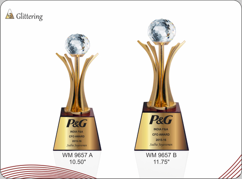 GLITTERING - Metal and Crystal, 10-11" Height, Gold Color | Elegant Design, Award Recognition, Prestigious Look