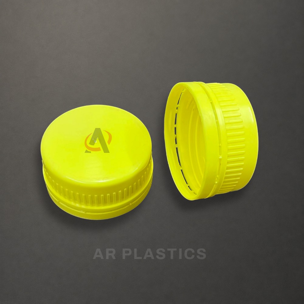 46 Mm 3 Star Cap - Plastic, 46 Mm , Yellow, Red, White Colors | Customizable Screw Cap For Bottles With High Strength And Lightweight Design