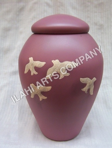 Brass Antique Metal Pink With Doves Urn