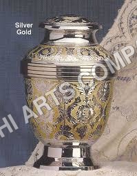 Coated Brass Silver & Gold Engraving Cremation Urn