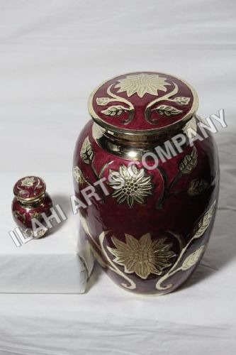 Brass Antique Red Pearl Ashes Urn