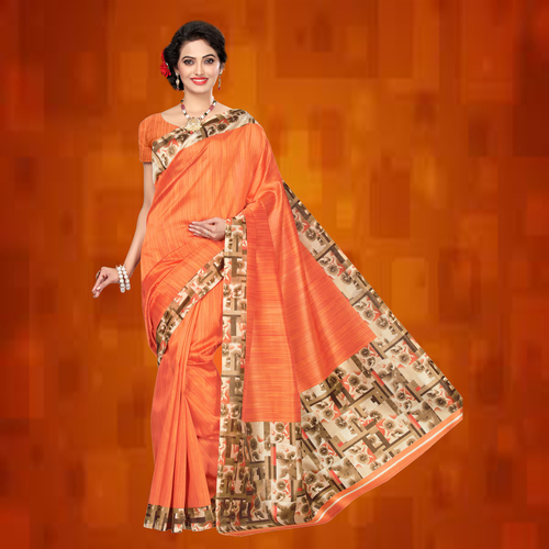 Exclusive Plain Mysore Silk Saree - Mysore Silk, Kalamkari Print, Matching Blouse Piece