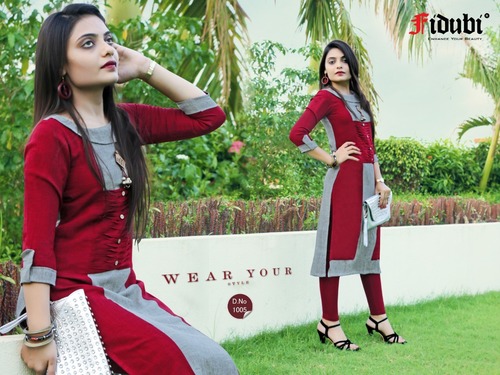 Cotton A-Line Kurti - 40 to 49 Inches | Long Sleeves Washable Assorted Colors for Modern Women
