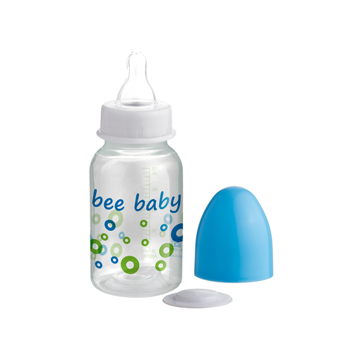 Bee Baby Active 125ml / 4oz - Polypropylene Material Pink Blue Color | Liquid Silicone Nipple Drip-Preventing Stopper Lightweight 40g Design