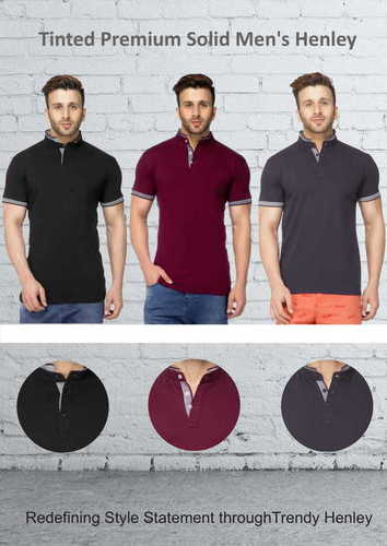 Tinted Premium Solid Mens Henley - Cotton Short Sleeves Multi Color Button Placket Below Granddad Neckline Semi-Formal Style