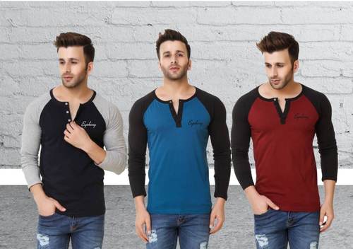 Mens V Neck Henley - Cotton Fabric, Long Sleeve, Multi-Color | Plain Pattern, Stylish V-Neck Design for Modern Male Wardrobe