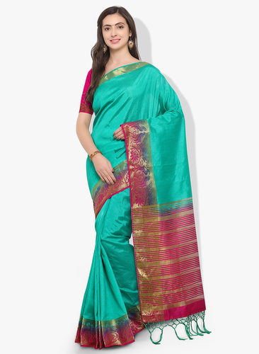 Jacquard Silk Saree - 6.3 Meters Length, All Colors Available | Zari Work, Soft Woven Border, Handcrafted Design for Festive Occasions