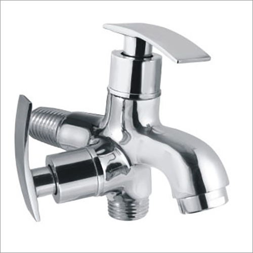 Double-Outlet Faucet With Flange - Color: White & Chrome