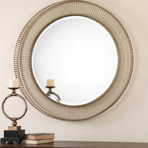 Modern Decorative Wall Mirror - 30 Inch Diameter Gold Iron Finish | Elegant Artful Design Ideal for Gallery Displays