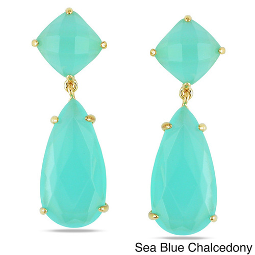 Aqua Chalcedony Prong Set Gemstone Drop Set Earring