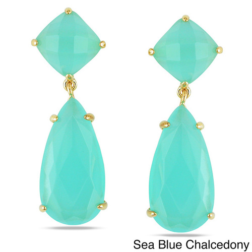 Aqua Chalcedony Prong Set Gemstone Drop Set Earring Size: 4Cm Long