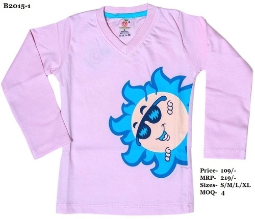 Kids Sun Design Printed T Shirts - Pink/ Sky Blue/ Yellow - V Neck, Full Sleeve Age Group: 0 To 4 Yrs