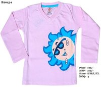 Kids Sun design printed T shirts - Pink/ Sky Blue/ Yellow - V Neck, Full Sleeve
