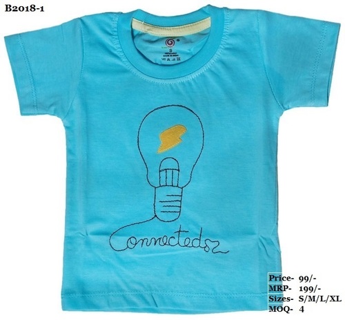 Kids Bulb Embroidery Design T Shirts - L. Blue/ Yellow/ Peach - Round Neck, Half Sleeve Age Group: 0 To 4 Yrs