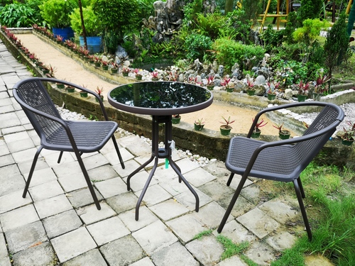 Tea Table - Glass Top + 2 Chair No Assembly Required