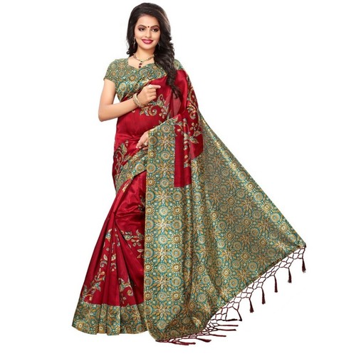 Mysore Silk Printed Saree - Art Silk, 6.3 Meters Length including Unstitched Blouse | Beautiful Design, Soft Feel, Perfect for Everyday and Festive Wear