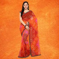 Orange Printed Bandhani Sarees