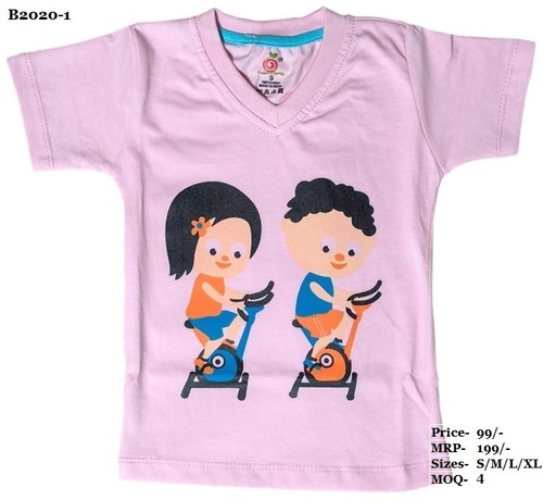 Kids Boy-Girl Design Print T Shirts - L. Blue/Pink/Yellow - V Neck, Half Sleeve Age Group: 0 To 4 Yrs