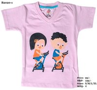 Kids Boy-Girl design print T Shirts - L. Blue/Pink/Yellow - V Neck, Half Sleeve