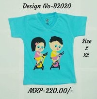 Kids Boy-Girl design print T Shirts - L. Blue/Pink/Yellow - V Neck, Half Sleeve