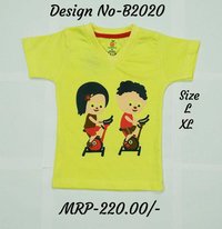 Kids Boy-Girl design print T Shirts - L. Blue/Pink/Yellow - V Neck, Half Sleeve