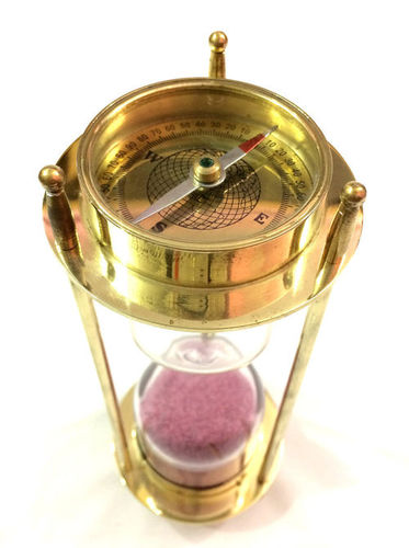 Brass Nautical Compass Hourglass Antique Sand Timer By PIRU ENTERPRISES