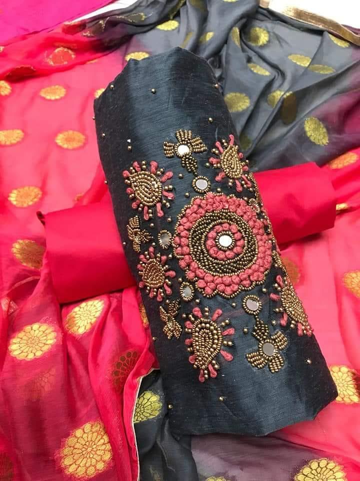 Chanderi with khatli work Unstitched Suit