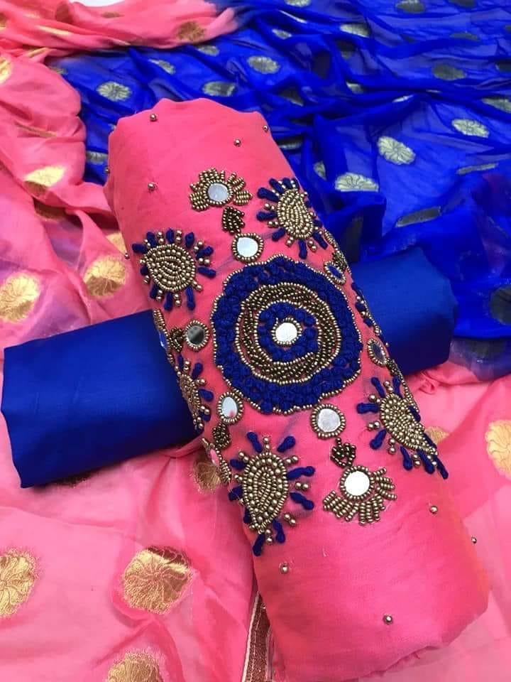 Chanderi with khatli work Unstitched Suit