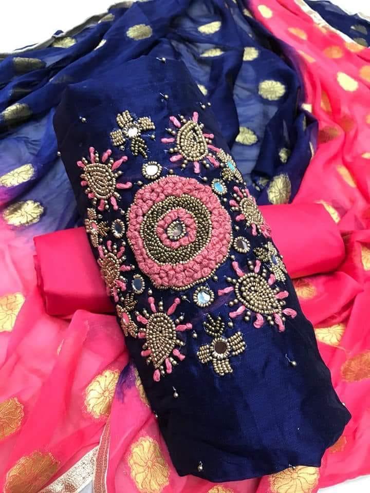 Chanderi with khatli work Unstitched Suit
