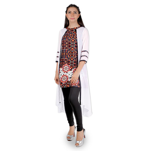 Maroon Printed Kurta With White Cape