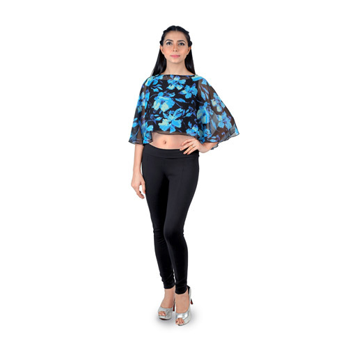 Printed Poncho Blue Top With Spaghetti