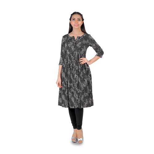 A-Line Black And White Print Kurta