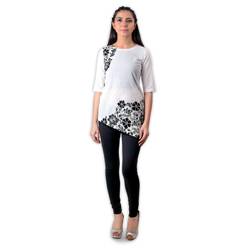 Printed Patchwork Cotton Cambric White Tunic
