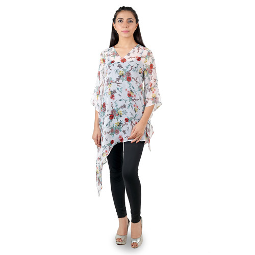 White Multiprinted Sheer Tunic