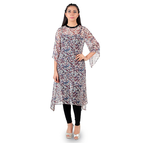 Zari Work Maroon Printed Kurta