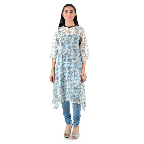 Zari Work Light Green Printed Kurta