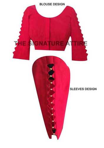 Designer Sleeve Blouse - Cotton Material Trendy Full Sleeves | Red Color with Elegant Stone Decoration Washable and Quick Dry for Spring and Summer