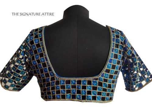 Blue Silk Blouse With Cut Work