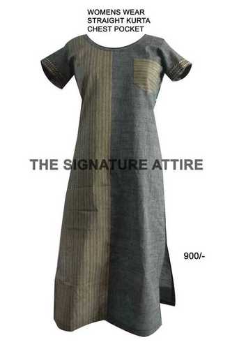 Grey Cotton Kurti With Pocket