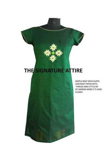 Green Cotton Silk Kurti With Work Decoration Material: Cloths