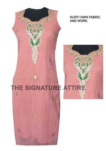 Light Pink Cotton Kurti With Attached Koti