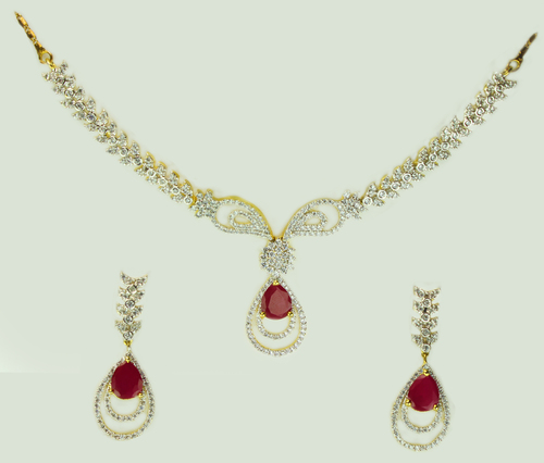 Ruby Oval Necklace Set - Yellow Gold 30-50 Grams | Dainty Party Accessory with Pearl and Sapphire Glamorous Gift for Engagement and Weddings